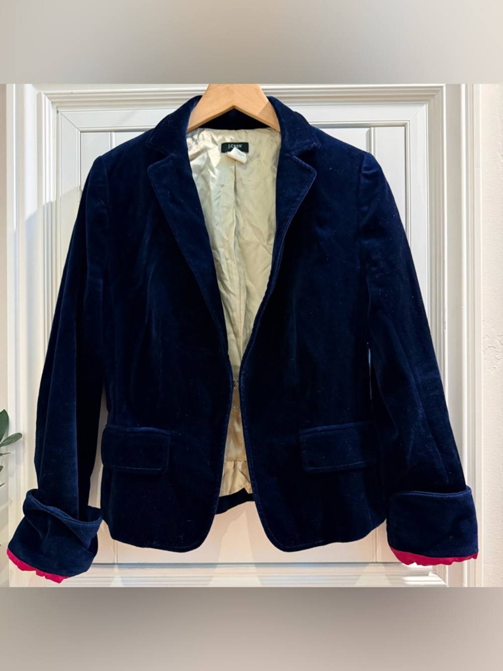 J. Crew Navy Velvet Blazer with Red Trim